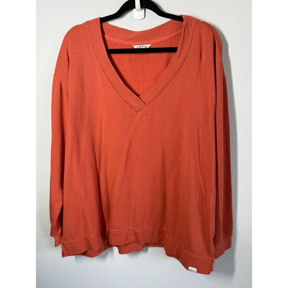 Orvis Women V-Neck Relaxed Sweatshirt Drop Shoulder XXL Orange Soft Cozy Modal - Picture 1 of 10